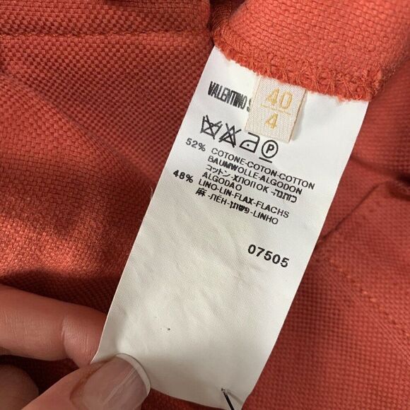 Valentino Roma Authentic Solid Red Orange Linen Lace Up Blazer Jacket 40 4 Small - Picture 7 of 9